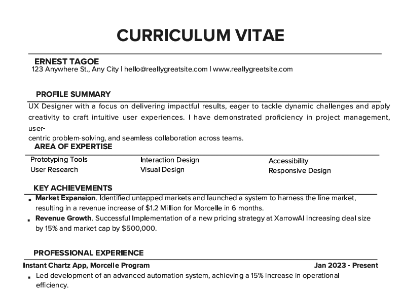 CV Sample 2 preview