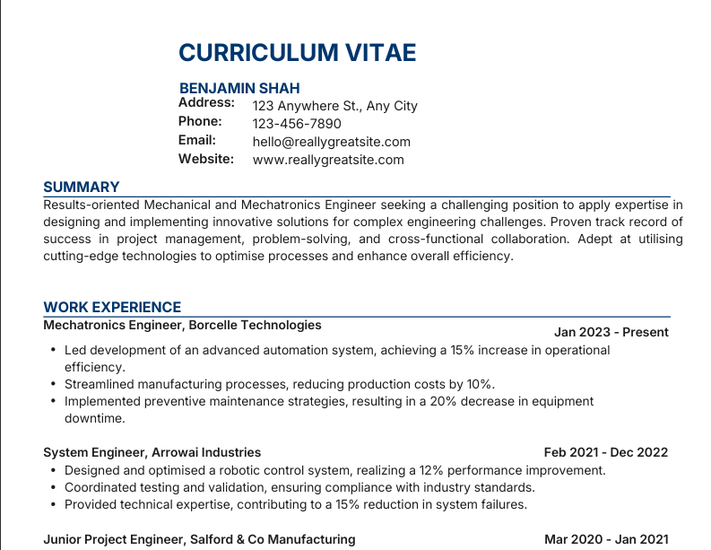 CV Sample 5 preview